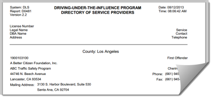 Directory of Service Providers DUI Classes